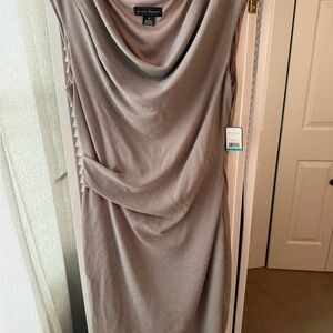 Jessica Howard Metallic Silver Cowl Neck Dress